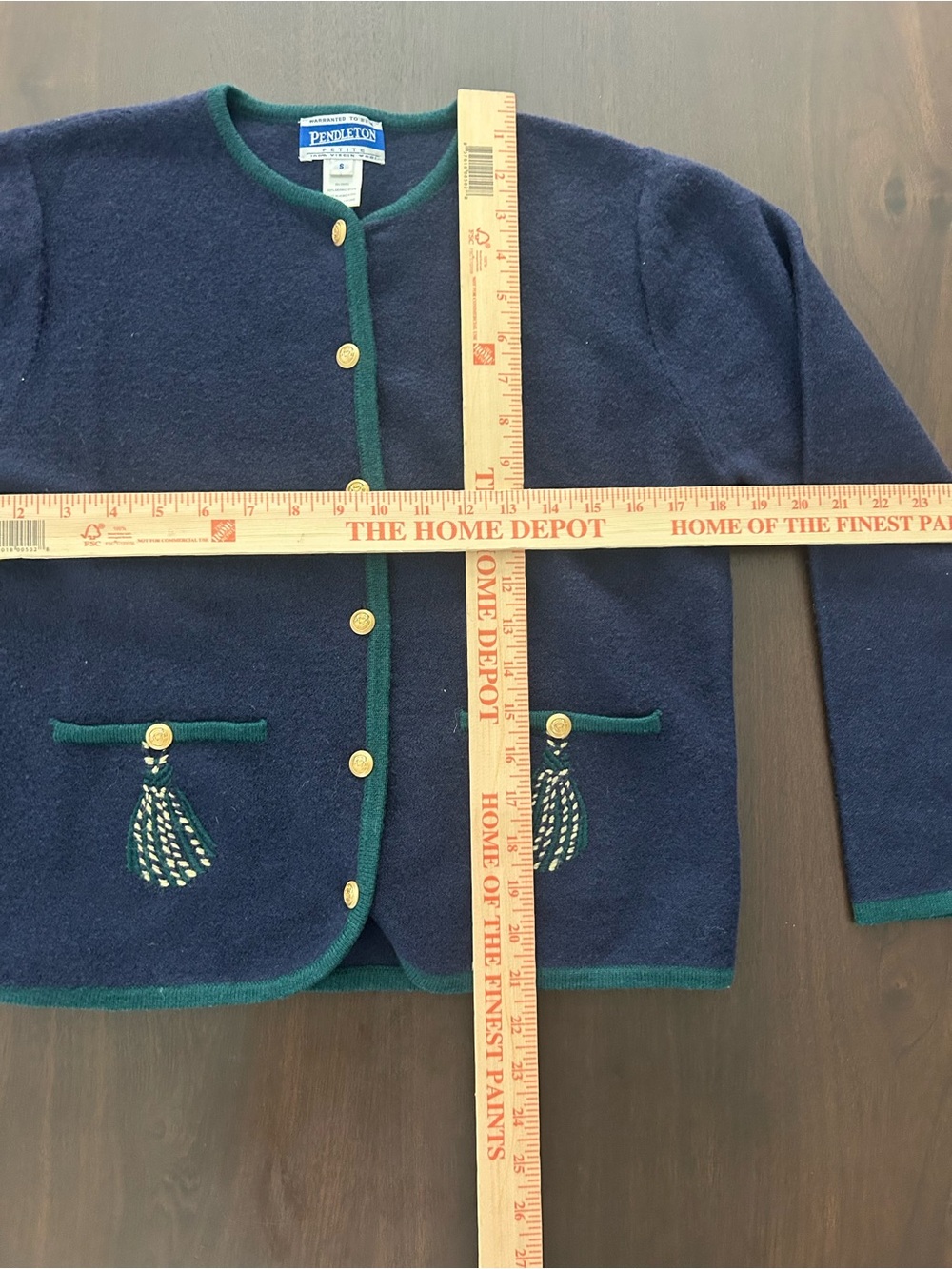 VTG 90s Pendleton Petite 100% Merino Wool Button Down Sweater Size S Navy/Green - Picture 6 of 8